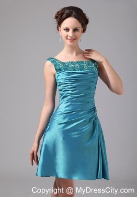 Teal Appliques Ruched Mini-length Jacket Mother Of The Bride Dress