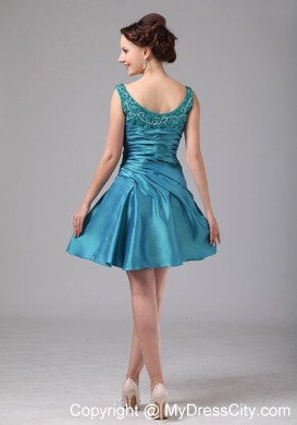 Teal Appliques Ruched Mini-length Jacket Mother Of The Bride Dress