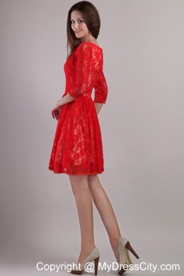 Lace Bateau Neck Embroidery Half Sleeves Mother Of The Bride Dress