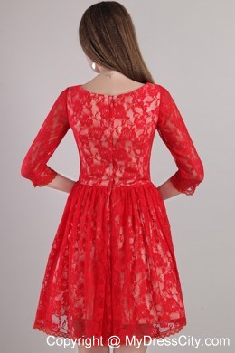 Lace Bateau Neck Embroidery Half Sleeves Mother Of The Bride Dress