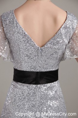 Butterfly Sleeves Sequins Belt Mothers Dresses with Brush Train