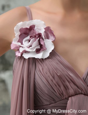 Spaghetti Straps Ruching Hand Made Flowers Mother of the Bride Dress