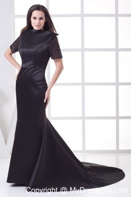 High-neck Backout Mermaid Chapel Train Mother of the Bride Dress