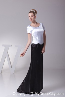 Black and White Beading Scoop Short Sleeves Wedding Outfits for Groom Mothers