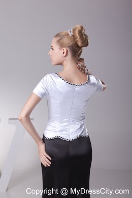 Black and White Beading Scoop Short Sleeves Wedding Outfits for Groom Mothers