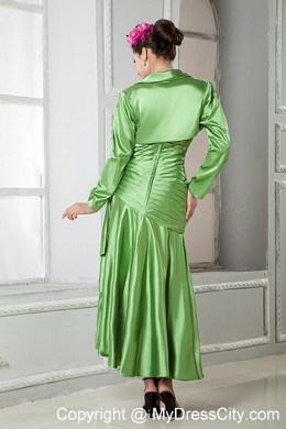 Ankle-length Ruching and Appliques Mother of the Bride Dress with Jacket