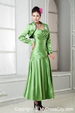 Ankle-length Ruching and Appliques Mother of the Bride Dress with Jacket