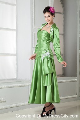 Ankle-length Ruching and Appliques Mother of the Bride Dress with Jacket