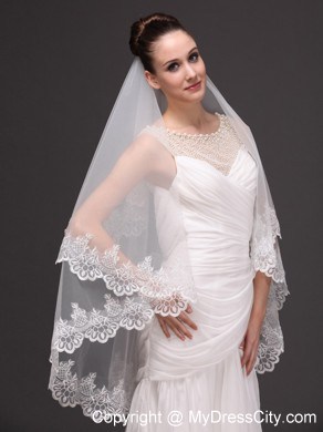 Two-tier Tulle With Lace Appliques Bridal Veil