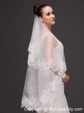 Two-tier Tulle With Lace Appliques Bridal Veil