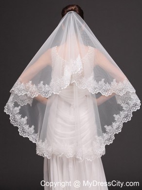 Two-tier Tulle With Lace Appliques Bridal Veil