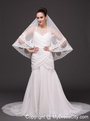 Two-tier Tulle With Appliques Elbow Length Veil