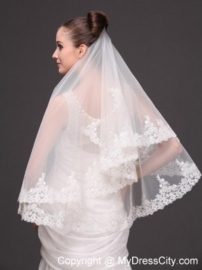 Two-tier Tulle With Appliques Elbow Length Veil