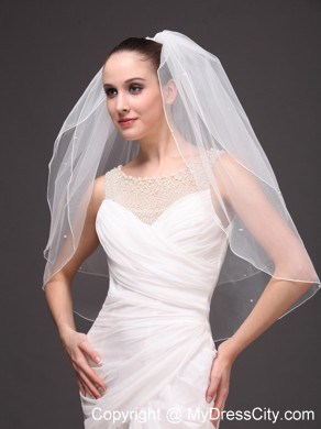 Two-tier Tulle Elbow Length Wedding Veil With Cut Edge