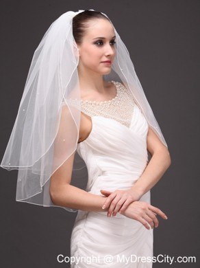 Two-tier Tulle Elbow Length Wedding Veil With Cut Edge