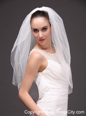 Two-tier Tulle Elbow Length Wedding Veil With Cut Edge