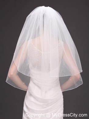 Two-tier Tulle Elbow Length Wedding Veil With Cut Edge