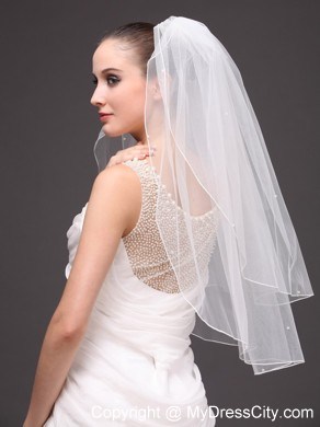 Two-tier Tulle Elbow Length Wedding Veil With Cut Edge