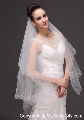 Lace Appliques Tulle Fashionable Bridal Veils For Wedding