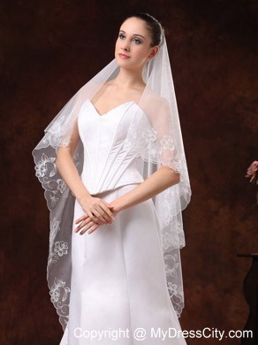 Lace Appliques And Two-tier Organza Veil For Wedding