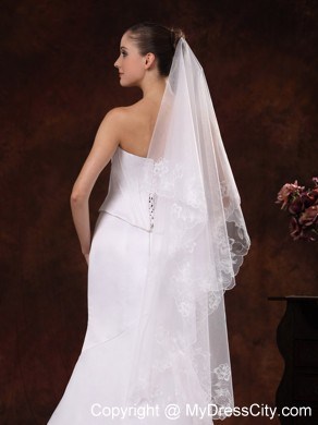 Lace Appliques And Two-tier Organza Veil For Wedding