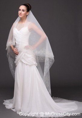 Beading Classic Tulle Bridal Veil For Wedding