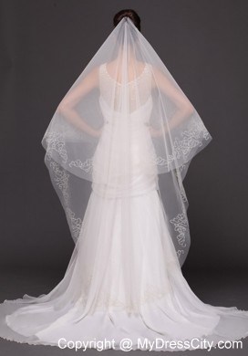 Beading Classic Tulle Bridal Veil For Wedding