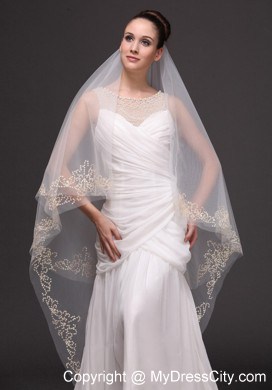 Beading Tulle Modest Bridal Veil For Wedding