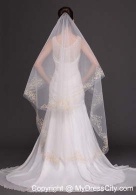 Beading Tulle Modest Bridal Veil For Wedding