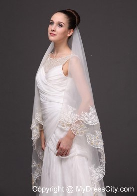 Lace Appliques Tulle Bridal Veils For Wedding