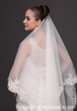 Lace Appliques Tulle Bridal Veils For Wedding