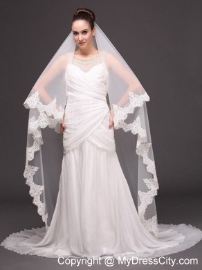 Lace Over Bridal Veil Two-tier For Wedding