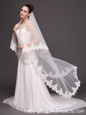 Lace Over Bridal Veil Two-tier For Wedding