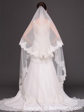 Lace Over Bridal Veil Two-tier For Wedding