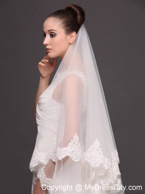 Lace Over Bridal Veil Two-tier For Wedding