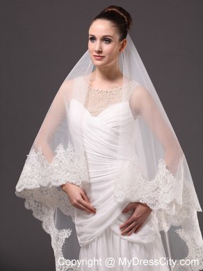 Lace Appliques One-tier Cathedral Tulle Graceful Wedding Veil