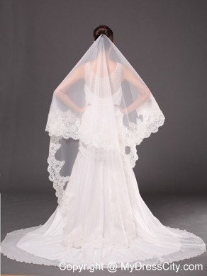 Lace Appliques One-tier Cathedral Tulle Graceful Wedding Veil