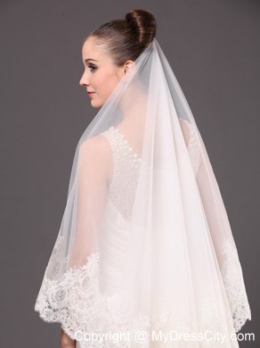 Lace Appliques One-tier Cathedral Tulle Graceful Wedding Veil