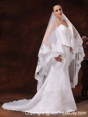 Tulle With Lace Applique Edge Graceful Wedding Veil