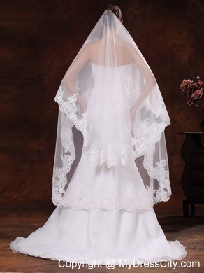 Tulle With Lace Applique Edge Graceful Wedding Veil