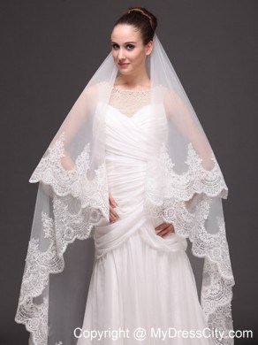 Lace Appliques One-tier Cathedral Tulle Popular Wedding Veil