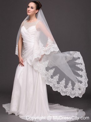 Lace Appliques One-tier Cathedral Tulle Popular Wedding Veil