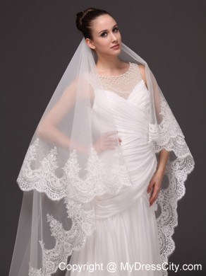 Lace Appliques One-tier Cathedral Tulle Popular Wedding Veil