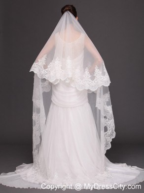 Lace Appliques One-tier Cathedral Tulle Popular Wedding Veil