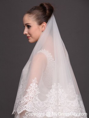 Lace Appliques One-tier Cathedral Tulle Popular Wedding Veil