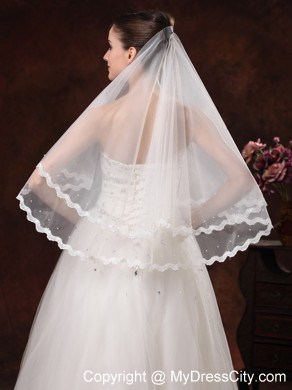 Graceful Pearl Trim Edge Organza Wedding Veils