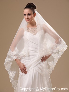 Lace Appliques One-tier Cathedral Tulle Stylish Wedding Veil