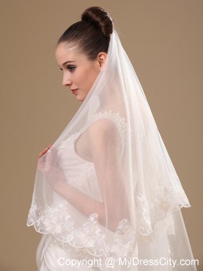 Lace Appliques One-tier Cathedral Tulle Stylish Wedding Veil