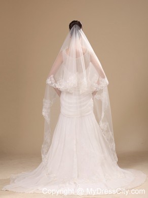 Lace Appliques One-tier Cathedral Tulle Stylish Wedding Veil