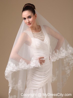 Lace Appliques One-tier Cathedral Tulle Stylish Wedding Veil